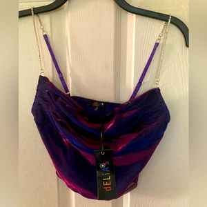 Purple shiny crop top from Deliahs with diamond/rhinestone straps size S and tag